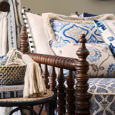 Fabricut patterned pillows, upholstery and drape