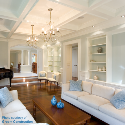 Groom Construction photo of coffered ceiling provided by National Millwork
